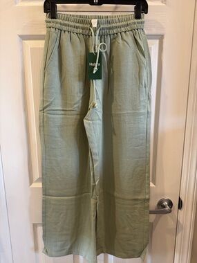 Women’s Sage Green Elastic-Waist Wide Leg Pants